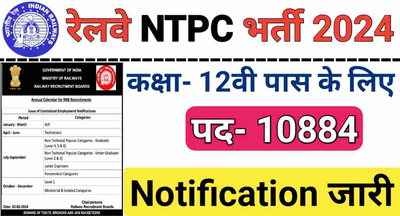 Railway NTPC Recruitment 2024 : रेलवे NTPC में बंपर भर्ती के लिए नोटिफिकेशन हुआ जारी, यहां से जानें इसकी पूरी जानकारी